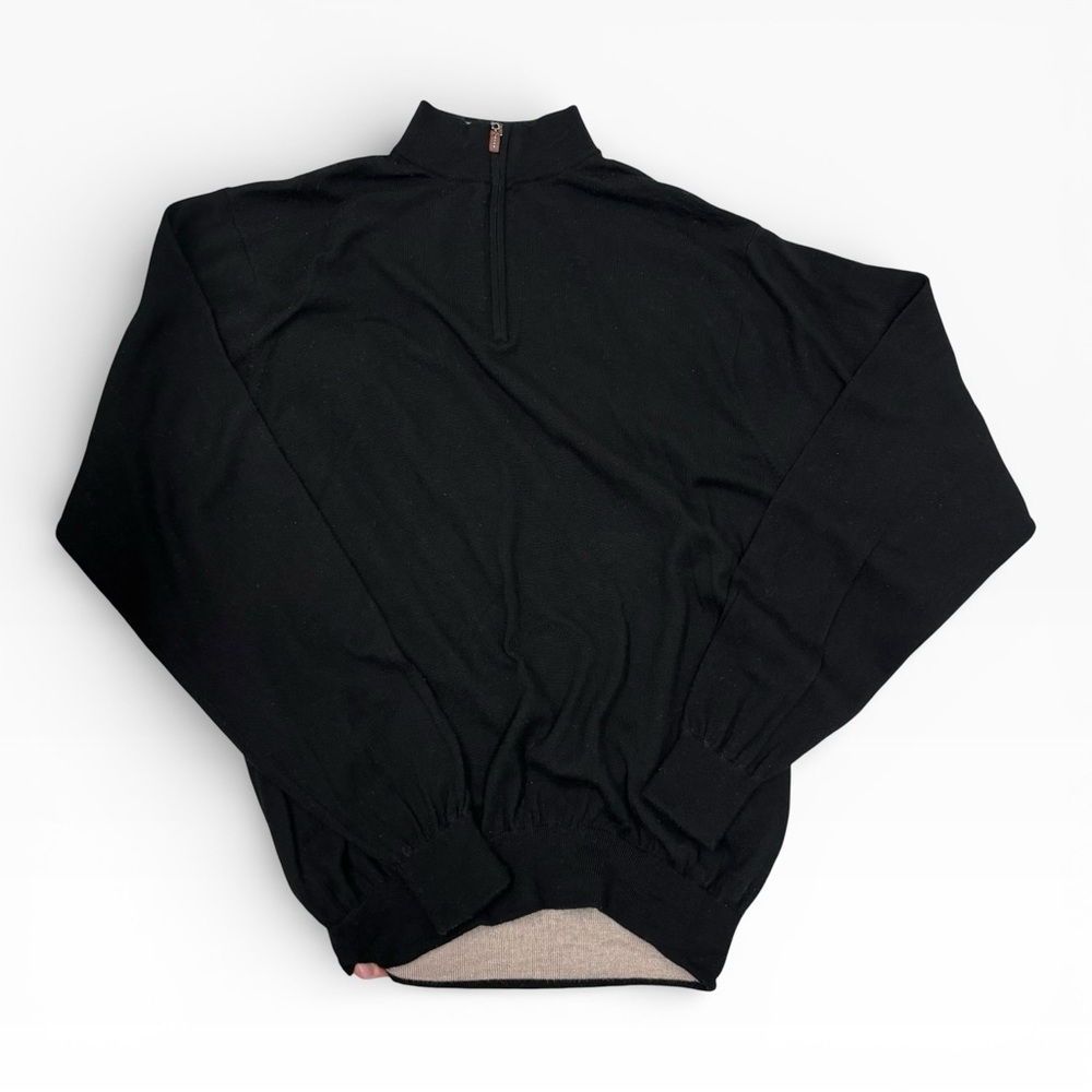 Peter Millar 100% Merino Wool Quarter Zip Sweater XXL Black Italian Merino